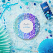 レインボーブルーストライプフローラ誕生日 ペーパープレート (パーティー)