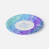 レインボーブルーストライプフローラ誕生日 ペーパープレート (アングル)