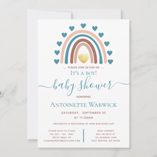 レインボーブルーボーホベイビーシャワー 招待状 (正面)