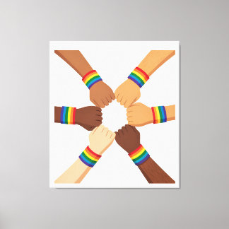 レインボーブレスレットをつけたLGBTQIA+の団結の輪 キャンバスプリント