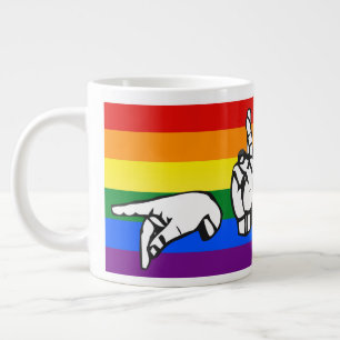 レインボープライドアメリカ手話LGBT ジャンボコーヒーマグカップ