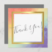 レインボープライド金ゴールド結婚フレームのサンキューカード 招待状 (正面/裏面)