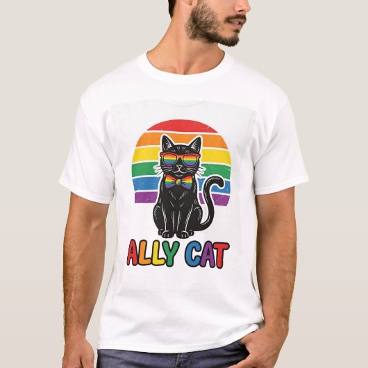 レインボープライド ヴィンテージ 猫 Tシャツ デザイン_1 (正面)