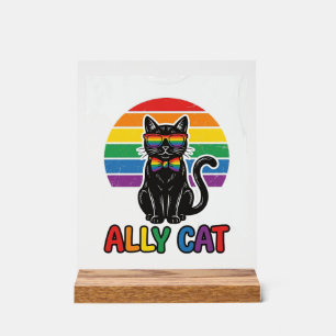レインボープライド ヴィンテージ 猫 Tシャツ デザイン_1 アクリルサイン
