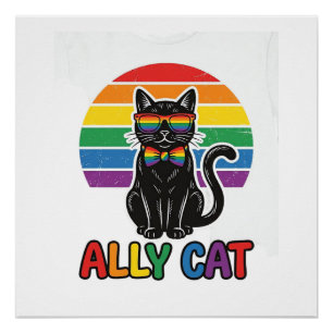 レインボープライド ヴィンテージ 猫 Tシャツ デザイン_1 ポスター