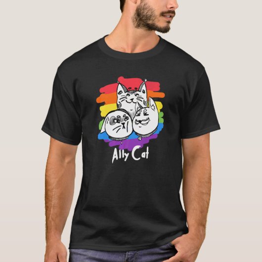 レインボープライドLGBTゲイフラッグAlly Cat 1 Tシャツ (正面)