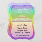 レインボープリンセスクラウンらせん状誕生日 招待状 (正面/裏面)