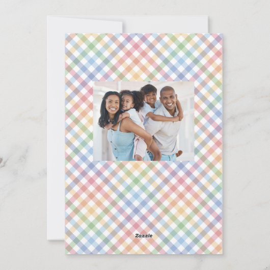 レインボープレイドフレームカラフルパステルイースター シーズンカード (裏面)