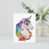 レインボーヘアの水彩ユニコーン ポストカード (スタンド正面)