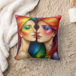 レインボーヘアウィメンズイシューカラフル美しい クッション
