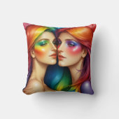 レインボーヘアウィメンズイシューカラフル美しい クッション (正面)