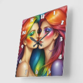 レインボーヘアウィメンズイシューカラフル美しい スクエア壁時計 (傾斜)