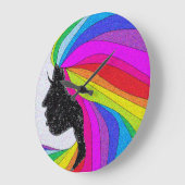 レインボーヘアウォールクロックを持つ女性 ラージ壁時計 (傾斜)