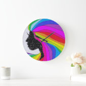 レインボーヘアウォールクロックを持つ女性 ラージ壁時計 (ホーム)