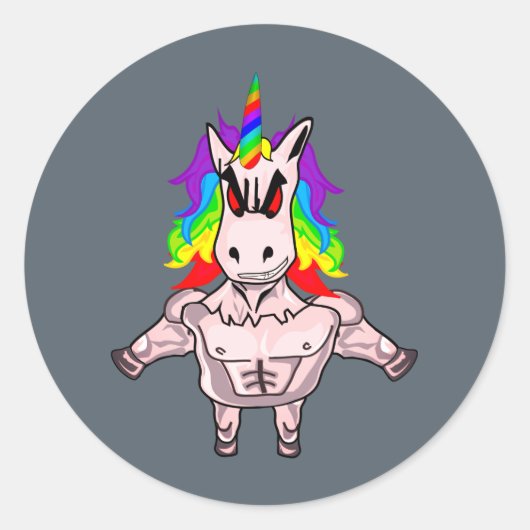 レインボーヘアマッスルユニコーン体建物 ラウンドシール (正面)