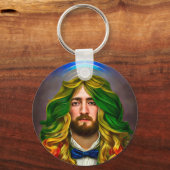 レインボーヘアマンオブラブファンタジーシュールLGBTQアート キーホルダー (正面)