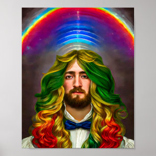 レインボーヘアマンオブラブファンタジーシュールLGBTQアート ポスター