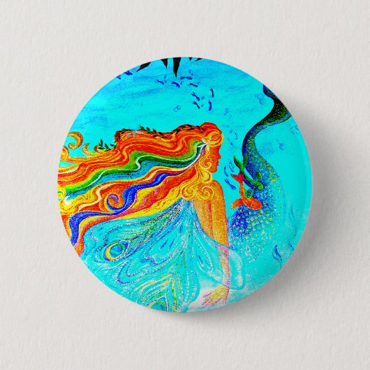 レインボーヘアマーメイドボタン 缶バッジ (正面)