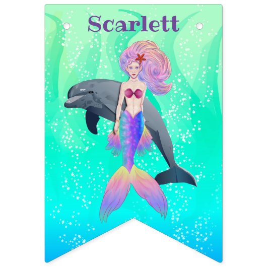 レインボーヘア&テール誕生日とアメージングマーメイド  バンティングフラッグ (第1の旗)