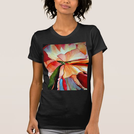 レインボーベゴニアの花の水彩画オリジナルアート Tシャツ (正面)
