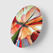 レインボーベゴニアフラワーウォーターカラーオリジナルアート ラウンド壁時計 (傾斜)