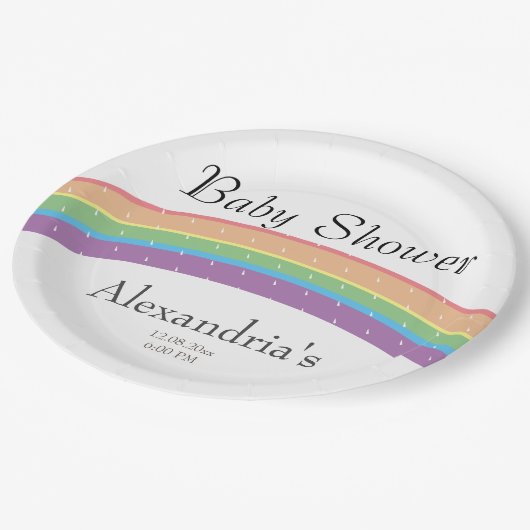 レインボーベビーガールまたはボーイベビーシャワーパーティー ペーパープレート (アングル)