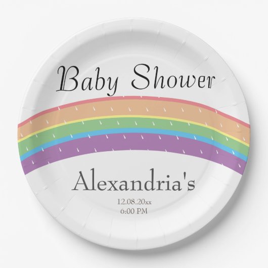 レインボーベビーガールまたはボーイベビーシャワーパーティー ペーパープレート (正面)