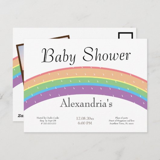 レインボーベビーガールまたはボーイベビーシャワーパーティー ポストカード (正面/裏面)