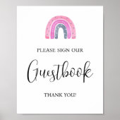 レインボーベビーガールゲストブックベビーシャワーサイン ポスター (正面)