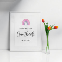レインボーベビーガールゲストブックベビーシャワーサイン ポスター