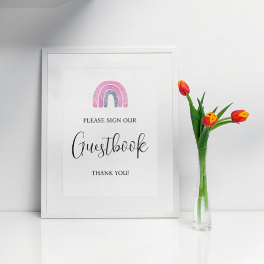 レインボーベビーガールゲストブックベビーシャワーサイン ポスター