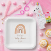 レインボーベビーガールシャワーボホピンクブラウン ペーパープレート (パーティー)