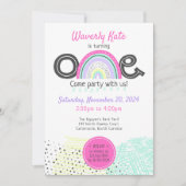 レインボーベビーガール1st誕生日かわいいドードル写真 招待状 (正面)