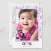 レインボーベビーガール1st誕生日かわいいドードル写真 招待状 (裏面)