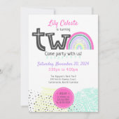 レインボーベビーガール2nd誕生日かわいいドードル写真 招待状 (正面)