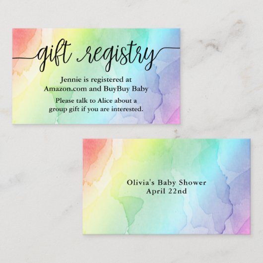レインボーベビーギフト登録シャワー挿入カード 名刺 (正面/裏面)