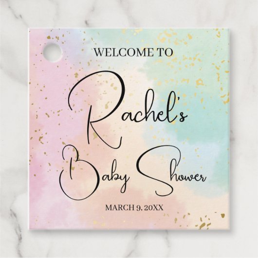 レインボーベビーシャワーカラフルウォーターカスタムカラー フェイバータグ (正面)