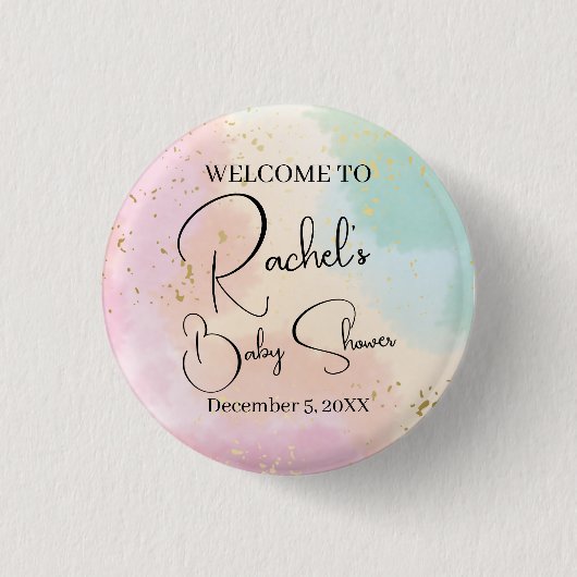 レインボーベビーシャワーカラフルウォーターカスタムカラー 缶バッジ (正面)