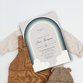 レインボーベビーシャワーブルーグリーンボーイシルバー 箔招待状