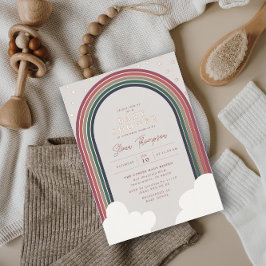 レインボーベビーシャワーミュートカラーズガールバラ 箔招待状