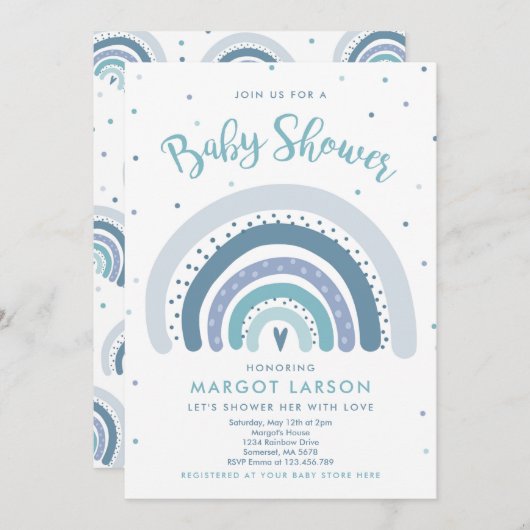 レインボーベビーシャワー招待状ミュートパステルレインボー 招待状 (正面/裏面)