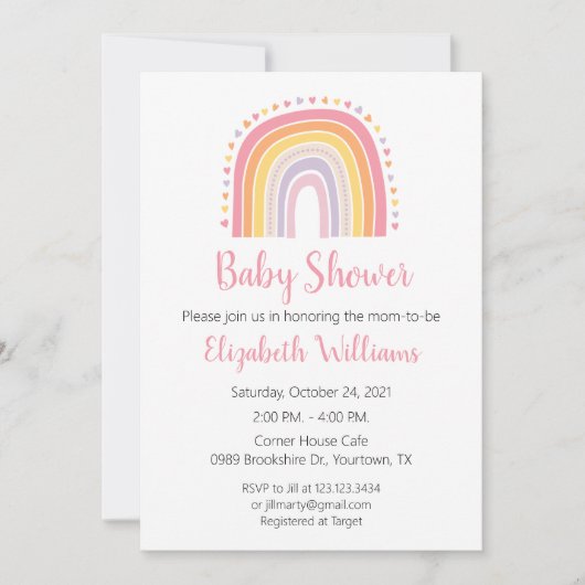 レインボーベビーシャワー招待状女の子だ 招待状 (正面)