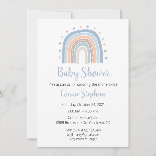 レインボーベビーシャワー招待状男の子だ 招待状 (正面)