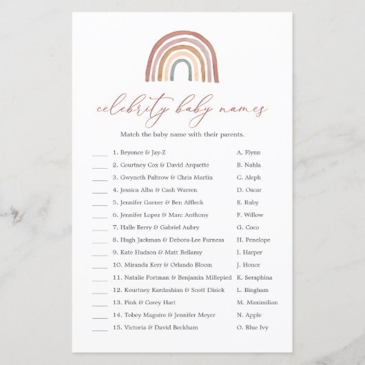 レインボーベビーシャワー有名人ベビーネームゲーム (正面)