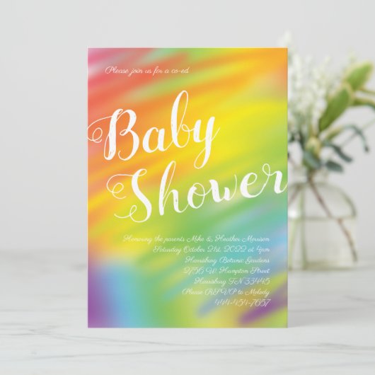 レインボーベビーシャワー水男女兼用色 招待状 (スタンド正面)
