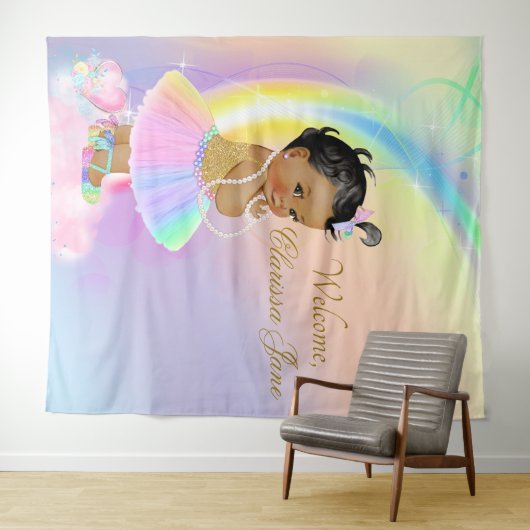 レインボーベビーシャワー背景バナーアフリカンガール タペストリー (インサイチュ(横))
