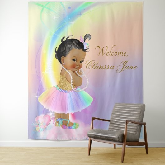 レインボーベビーシャワー背景バナーアフリカンガール タペストリー (インサイチュ)