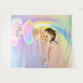 レインボーベビーシャワー背景バナーブルネットガール タペストリー (正面(横))