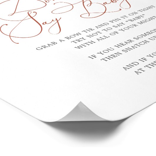 レインボーベビーシャワー言わないベビー標識 ポスター (角)