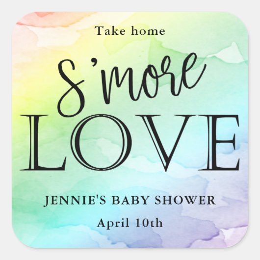 レインボーベビーシャワーS'More Loveメッセージカード スクエアシール (正面)